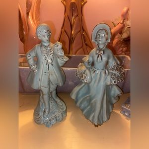 Vintage baby blue ceramics 1950s statues Midcentury pieces